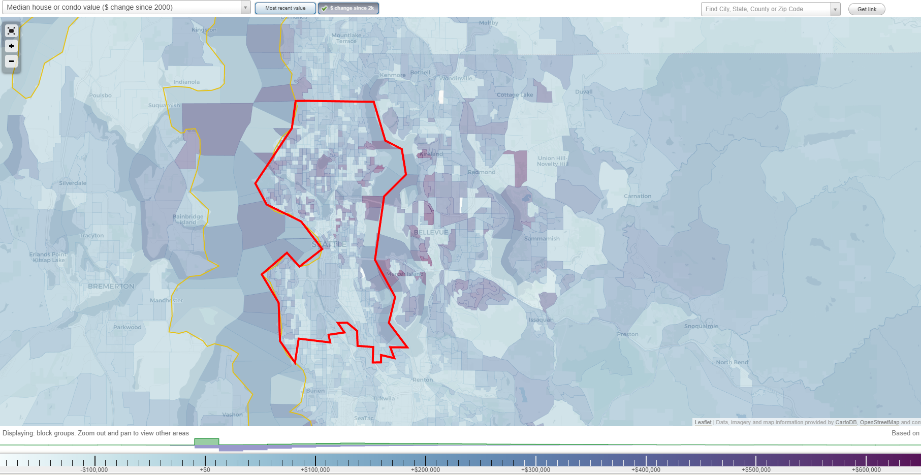 Median house value change since 2000 in Seattle (Source: city-data.com)